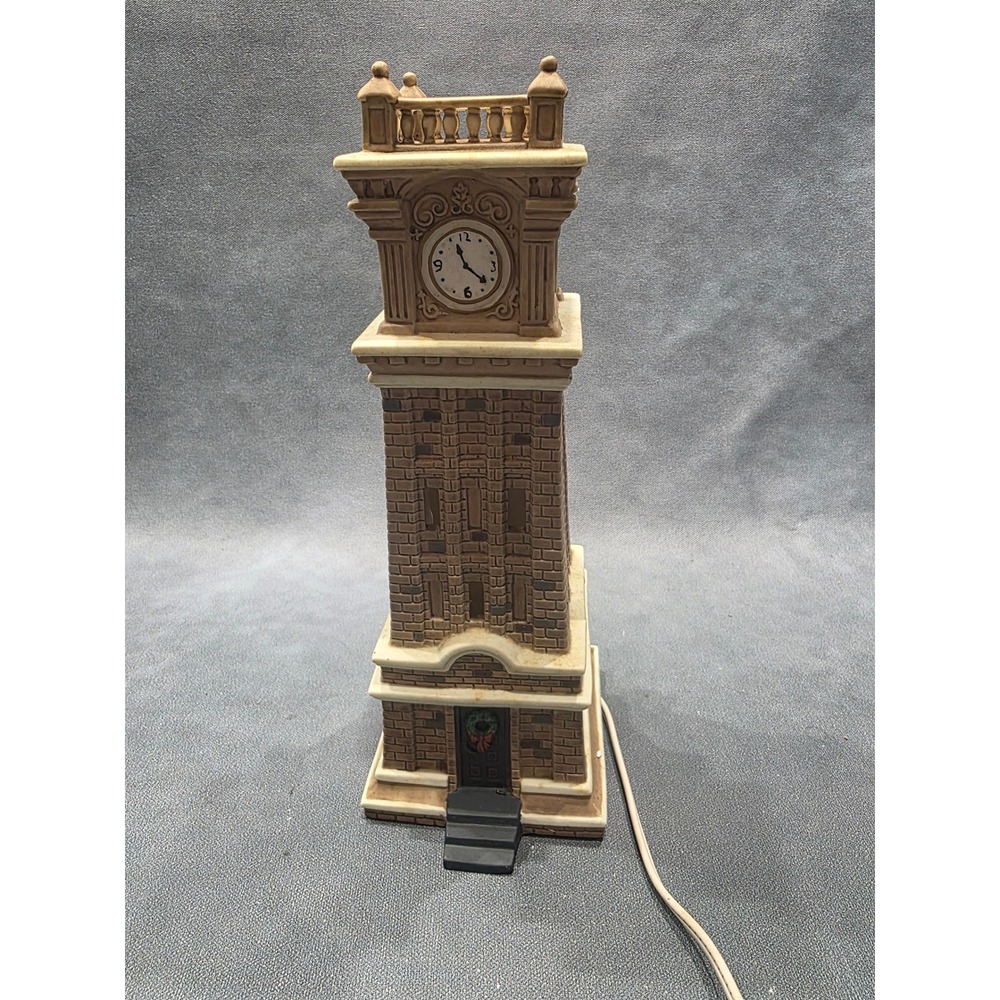 Holiday Time Christmas Village Clock Tower Lighted Building P7023 Brown Brick